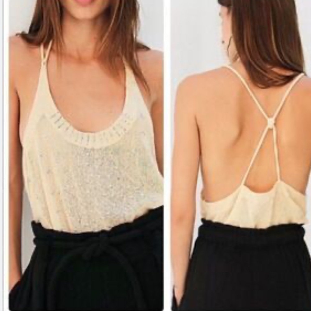 Free People Cream Embellished Camisole; size L,new